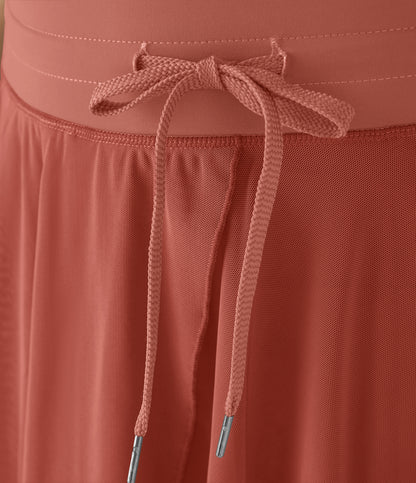 High Waisted Drawstring Contrast Mesh 2-in-1 Pocket Flowy Mini Flare Casual Skirt