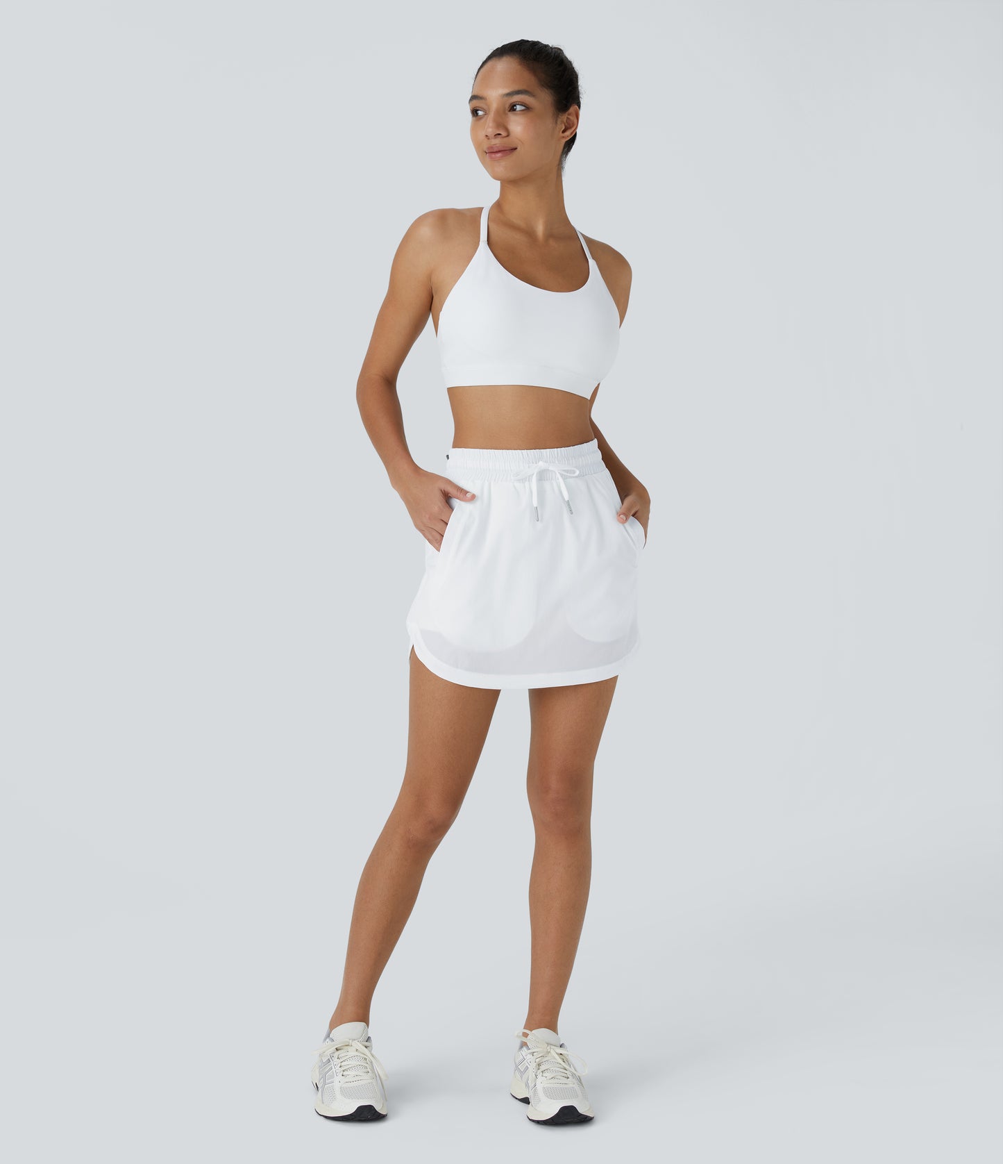 High Waisted Drawstring Pocket 2-in-1 Curved Hem Mini Golf Skirt