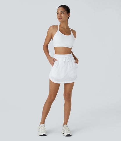 High Waisted Drawstring Pocket 2-in-1 Curved Hem Mini Golf Skirt