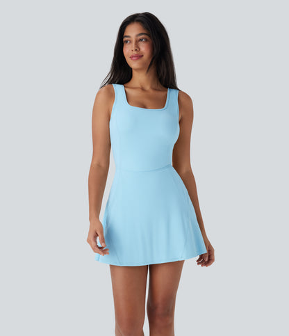 U Neck 2-in-1 Pocket Mini Cool Touch Dance Active Dress-Easy Peezy