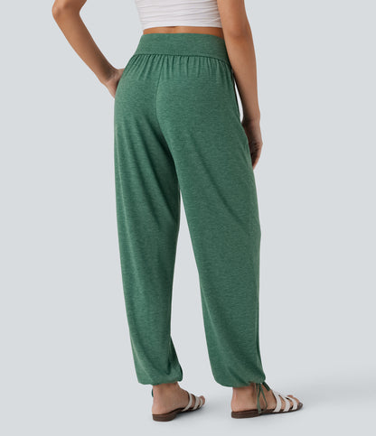High Waisted Pocket Drawstring Casual Joggers