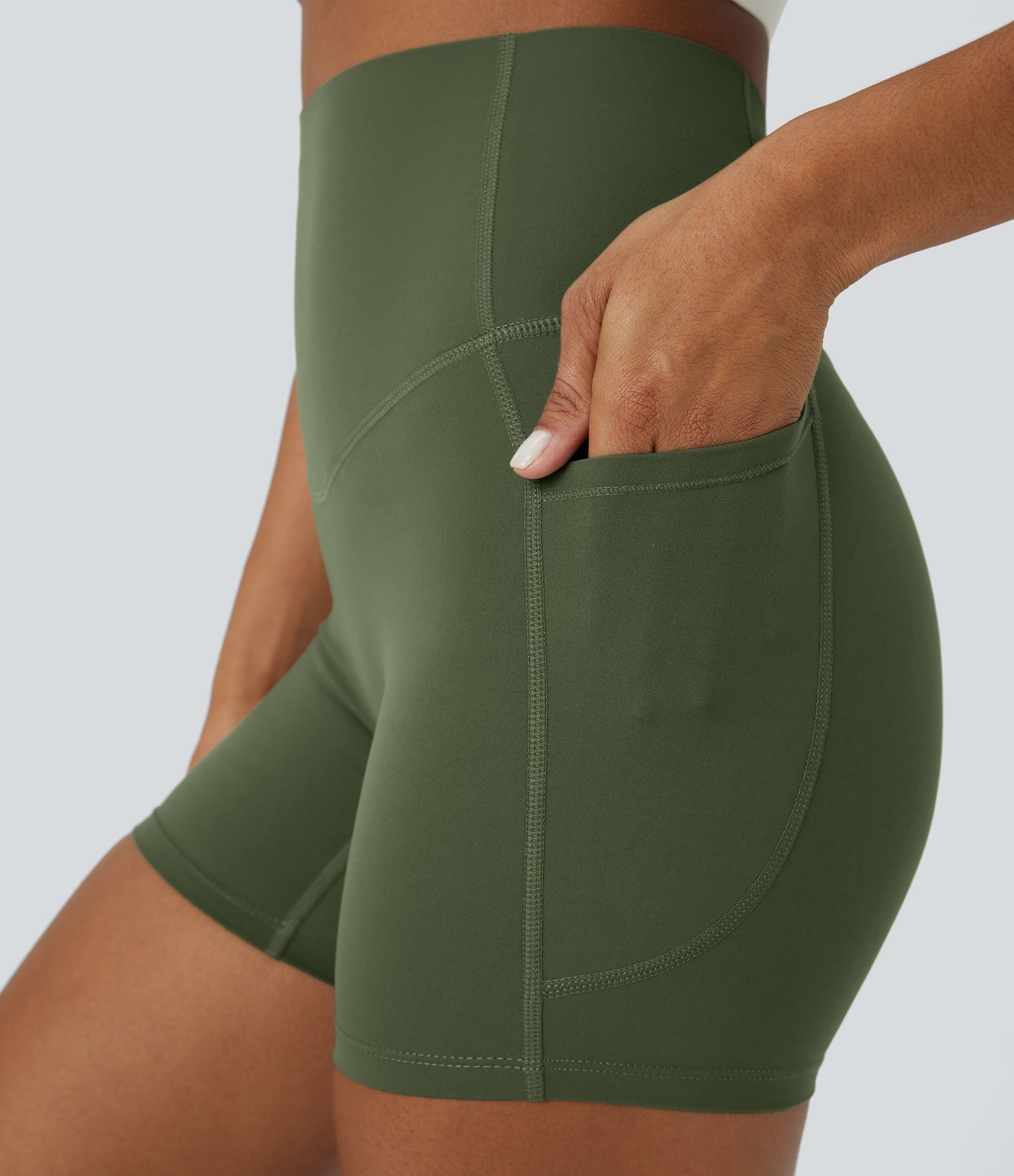 Høy midje magekontroll sidelommer formende treningsbiker shorts 12,5 cm