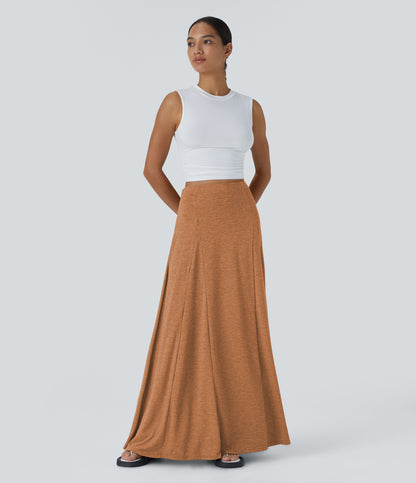 High Waisted Side Zipper Maxi Casual Flare Skirt