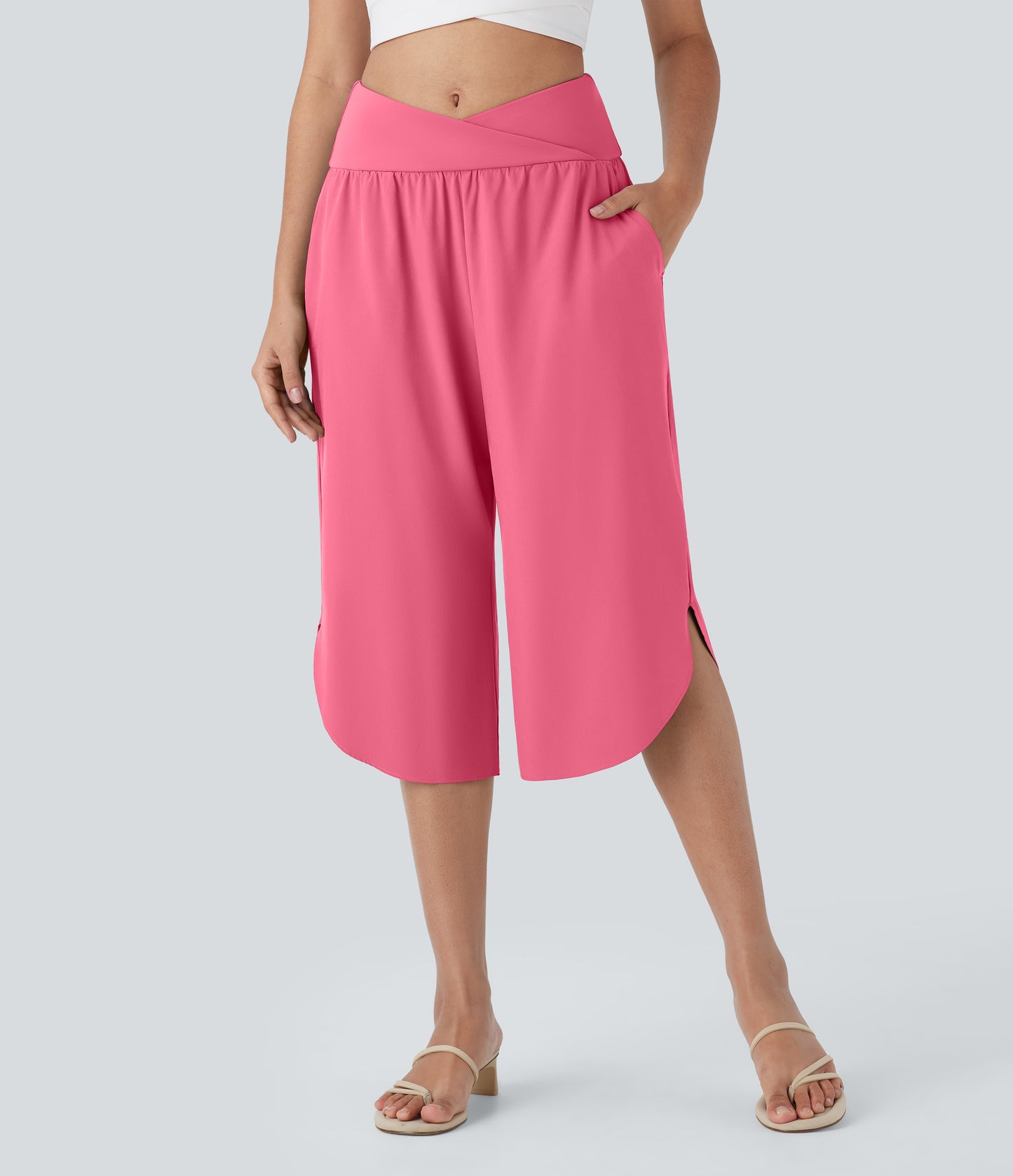 High Waisted Crossover Pocket Quick Dry Capri Pants