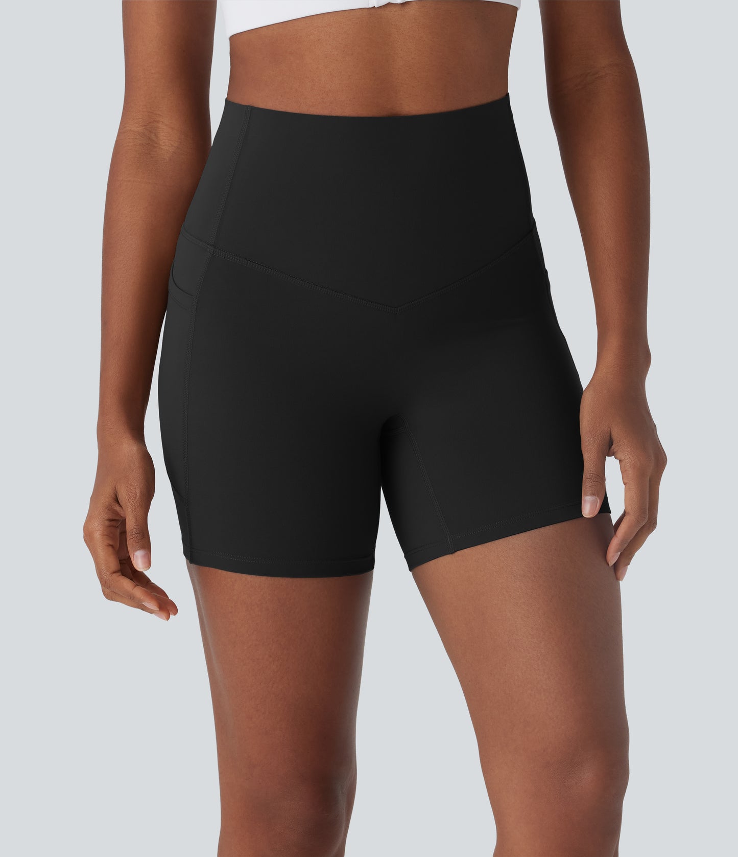 High Waisted Tummy Control Built-in Underwear Anti-Bacterial Shaping Training Biker Shorts 5'' With Pockets