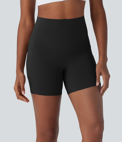 High Waisted Tummy Control Built-in Underwear Anti-Bacterial Shaping Training Biker Shorts 5'' With Pockets