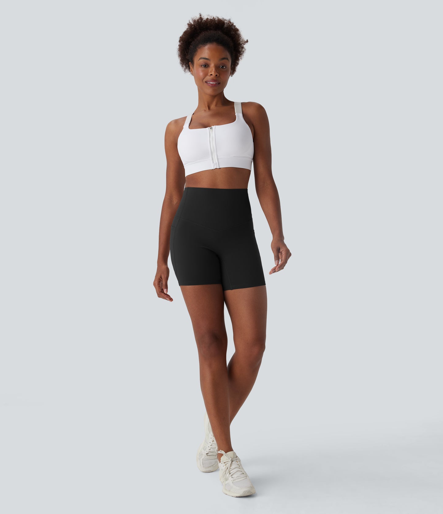 High Waisted Tummy Control Built-in Underwear Anti-Bacterial Shaping Training Biker Shorts 5'' With Pockets