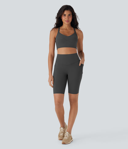 Short cycliste taille haute avec poches gainantes et effet gainant, 23 cm 
