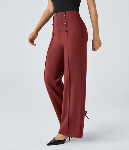High Waisted Pocket Wide Leg Work Pants