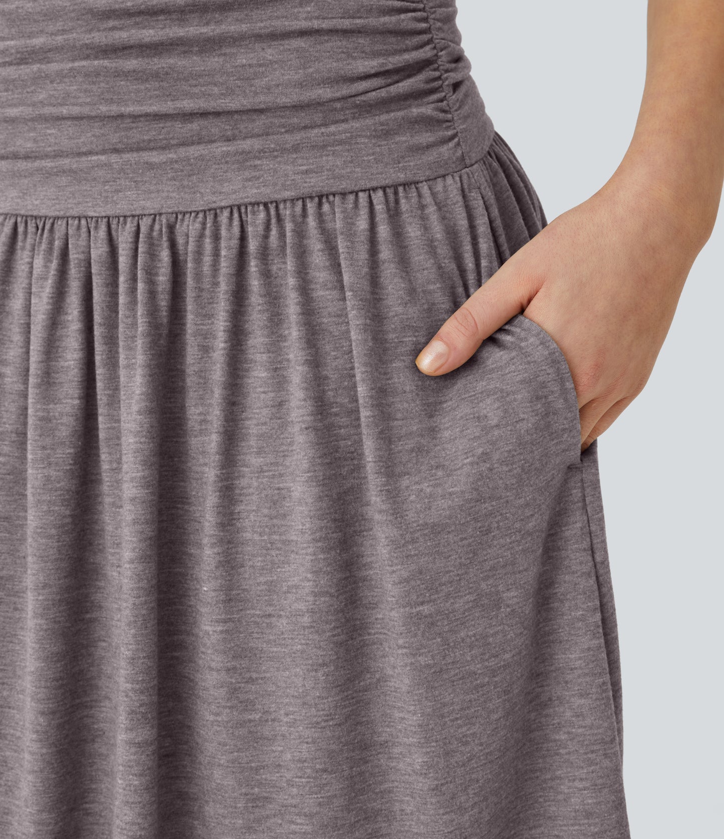 High Waisted Ruched Pocket Flowy Skirt