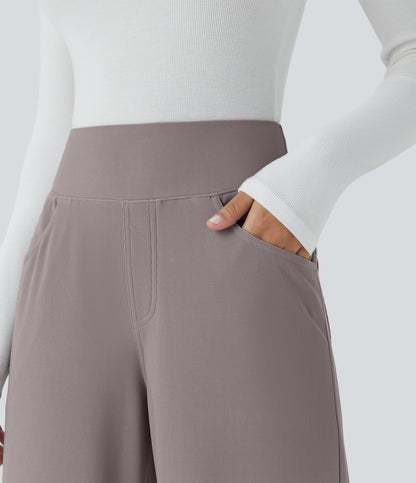 High Waisted Tummy Control Pockets Wide Leg Micro Waffle Work Pants