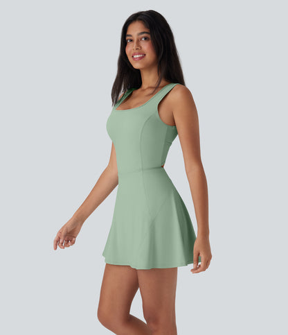 U Neck 2-in-1 Pocket Mini Cool Touch Dance Active Dress-Easy Peezy