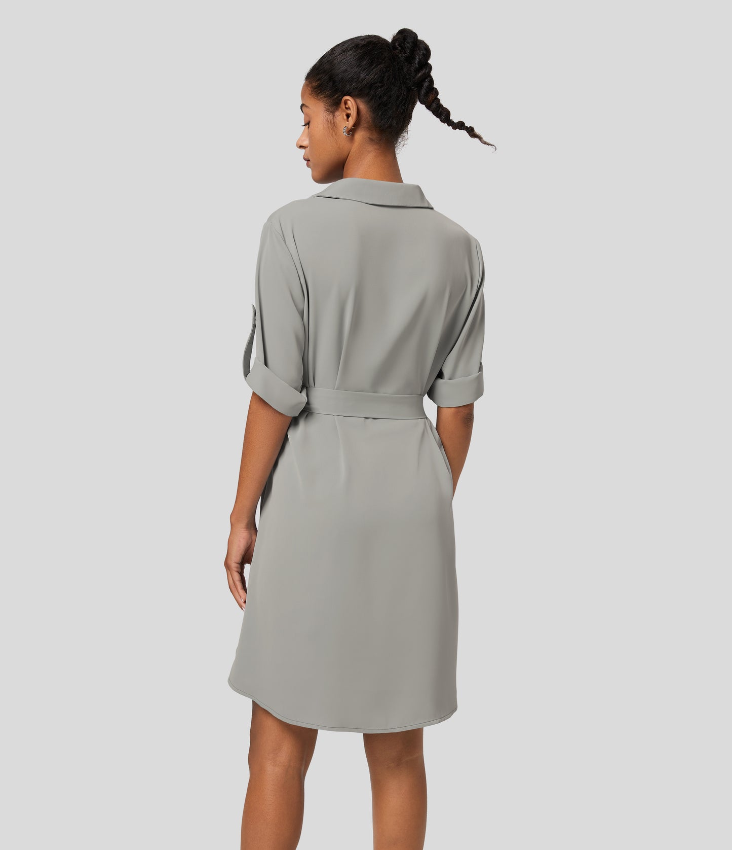 Roll Up Sleeve Belted Relaxed Work Shirt Dress