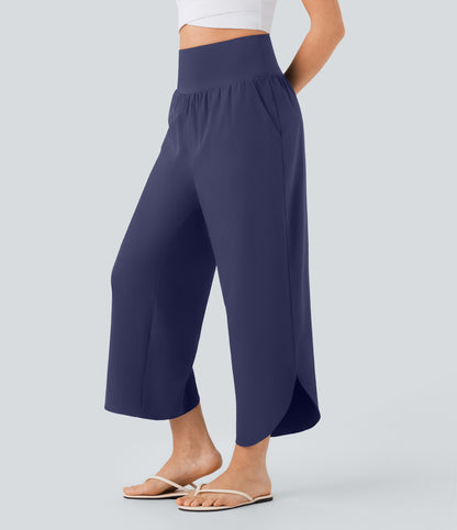 High Waisted Tummy Control Pocket Hem Quick Dry Pants
