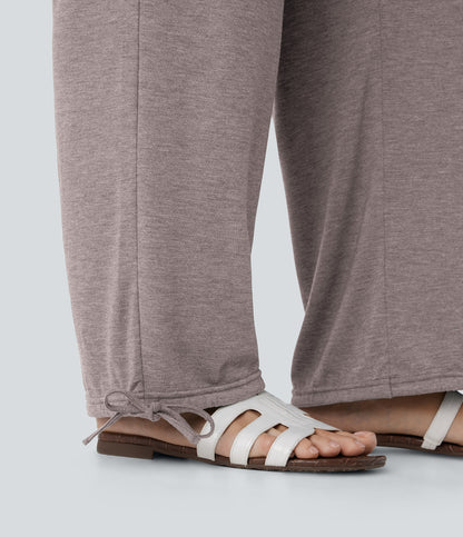 High Waisted Pocket Drawstring Casual Joggers