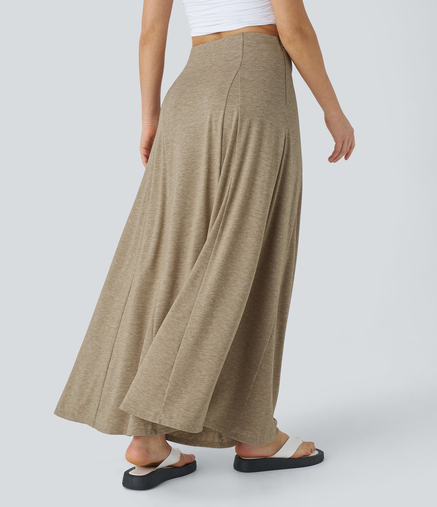 High Waisted Side Zipper Maxi Casual Flare Skirt