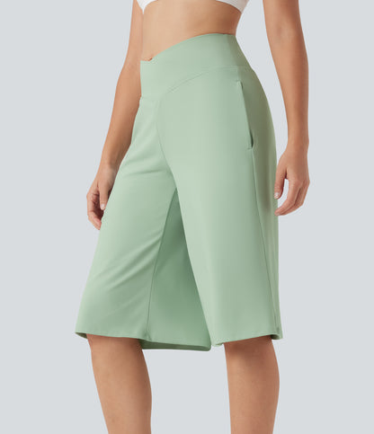 High Waisted Wide Leg Cool Touch Yoga Pedal Pusher Pants with Pockets