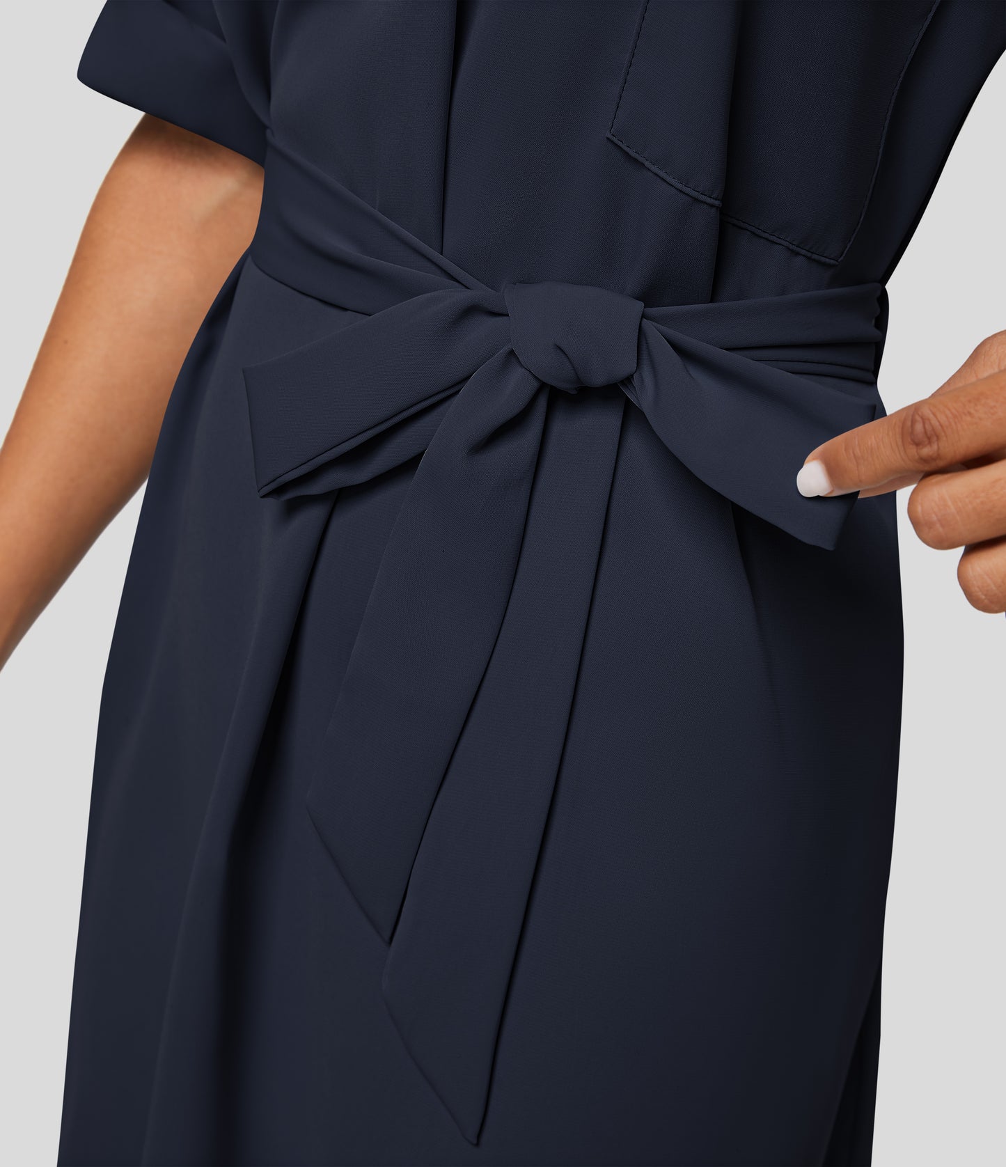 Roll Up Sleeve Belted Relaxed Work Shirt Dress