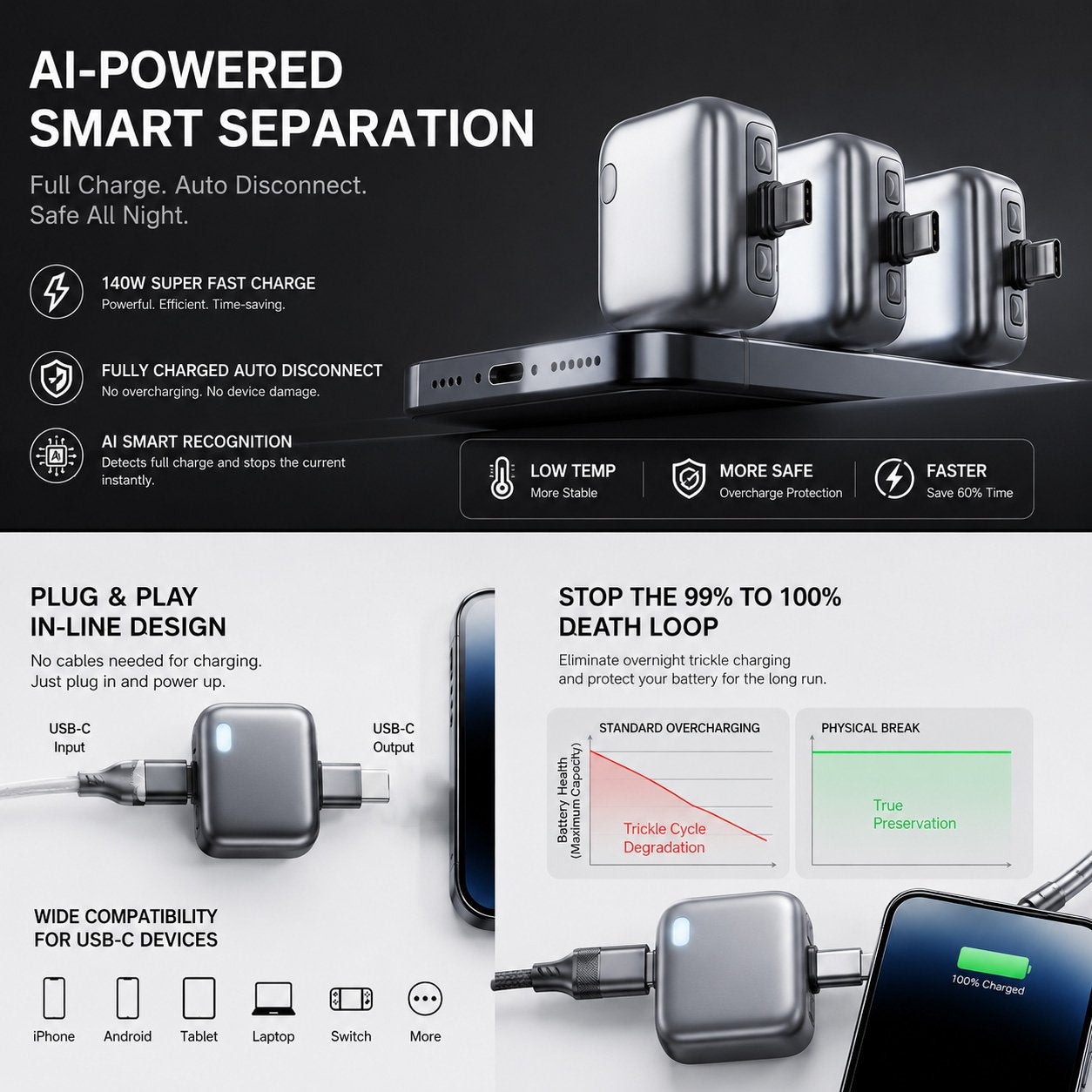 140W Smart Auto-Stop Charging Adapter
