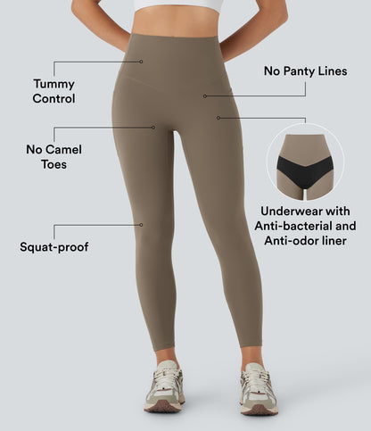 Hoch taillierte, bauchkontrollierende, integrierte Unterwäsche, antibakterielle, formende 7/8-Workout-Leggings mit Taschen