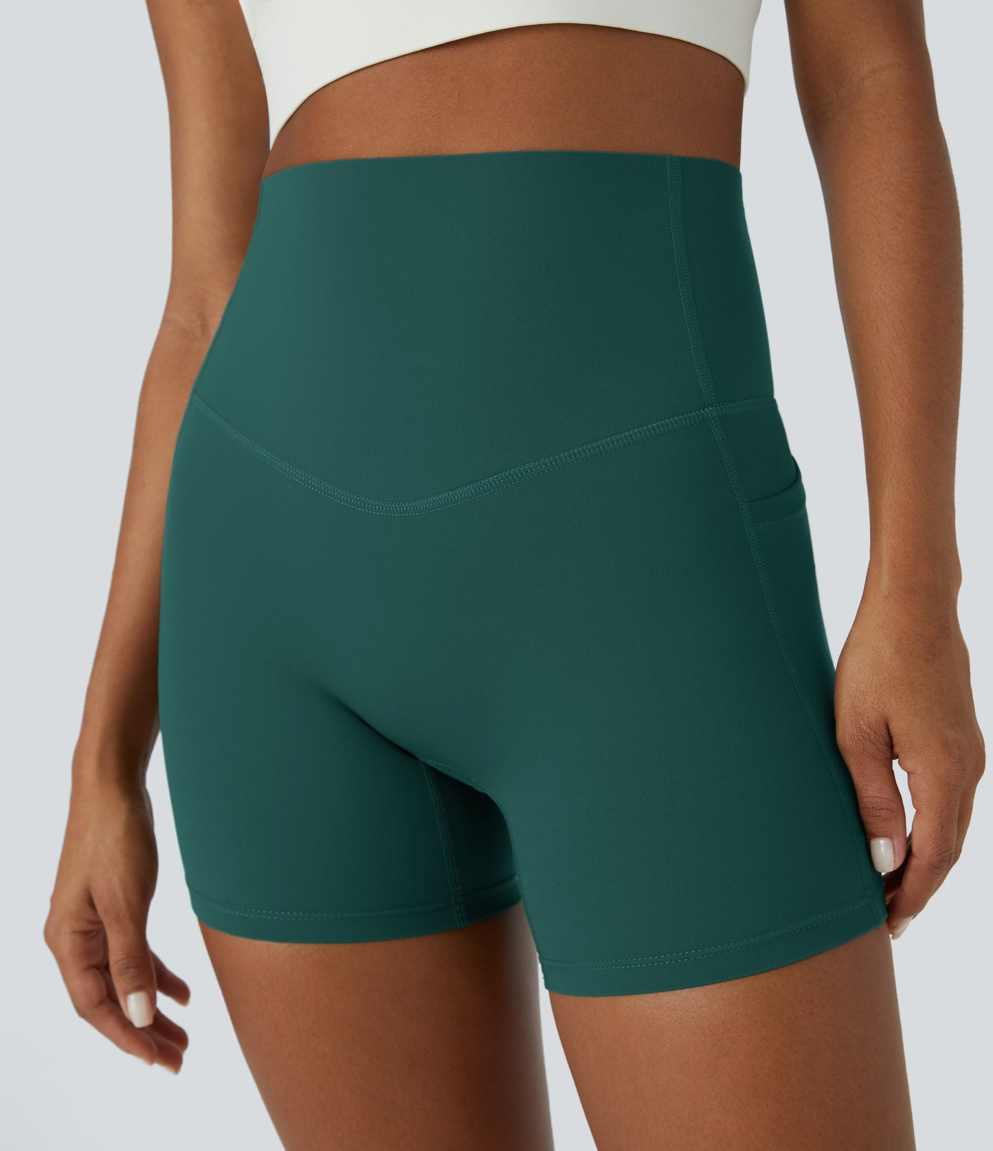 Høy midje magekontroll sidelommer formende treningsbiker shorts 12,5 cm