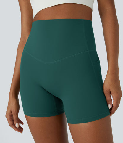 Høy midje magekontroll sidelommer formende treningsbiker shorts 12,5 cm