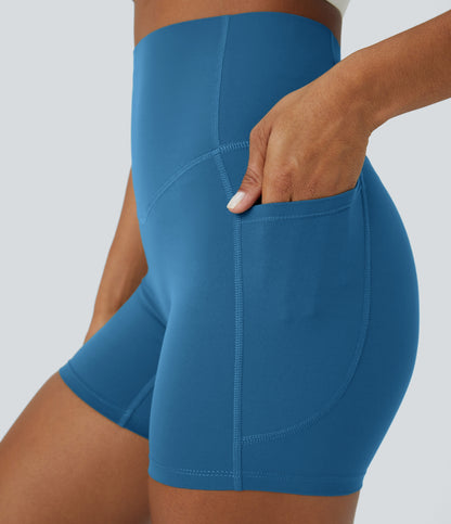 Høy midje magekontroll sidelommer formende treningsbiker shorts 12,5 cm
