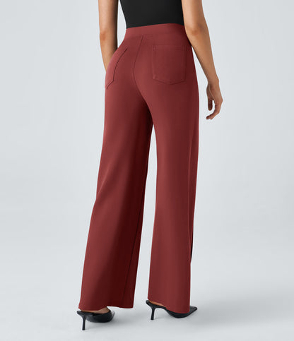 High Waisted Pocket Wide Leg Work Pants