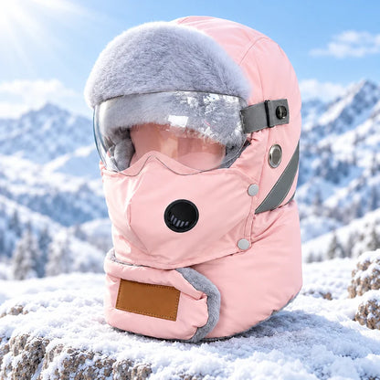 Winter Thermal Ushanka Hat with Detachable Face Mask and Goggles - 5-in-1 Windproof Cold Weather Gear