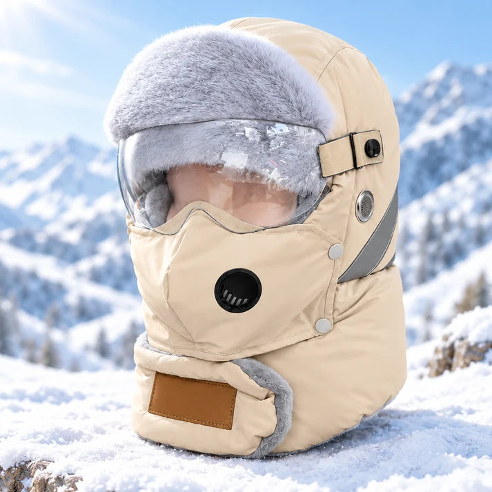 Winter Thermal Ushanka Hat with Detachable Face Mask and Goggles - 5-in-1 Windproof Cold Weather Gear