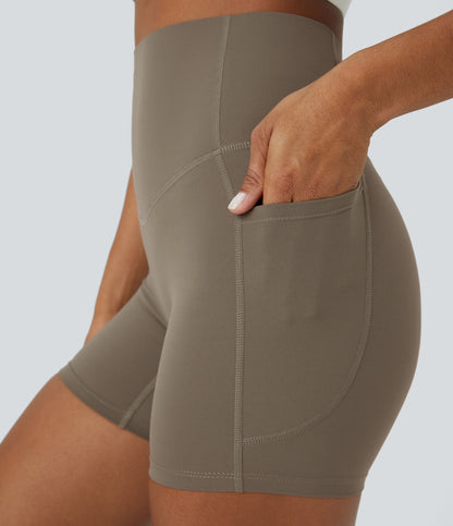 Høy midje magekontroll sidelommer formende treningsbiker shorts 12,5 cm