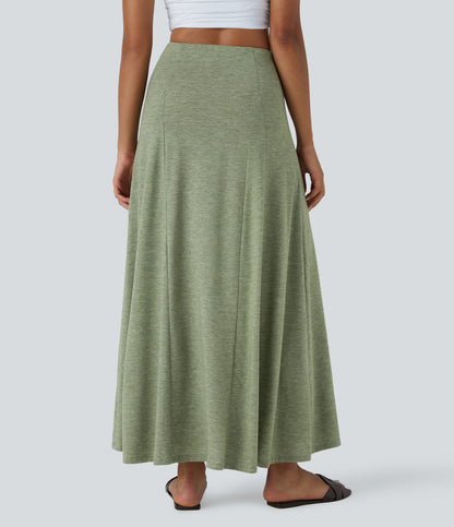 High Waisted Side Zipper Maxi Casual Flare Skirt