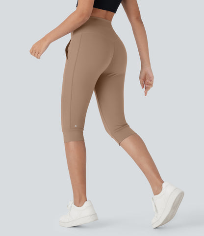 High Waisted Drawstring Pocket Yoga Pedal Pusher Joggers