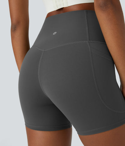 Høy midje magekontroll sidelommer formende treningsbiker shorts 12,5 cm