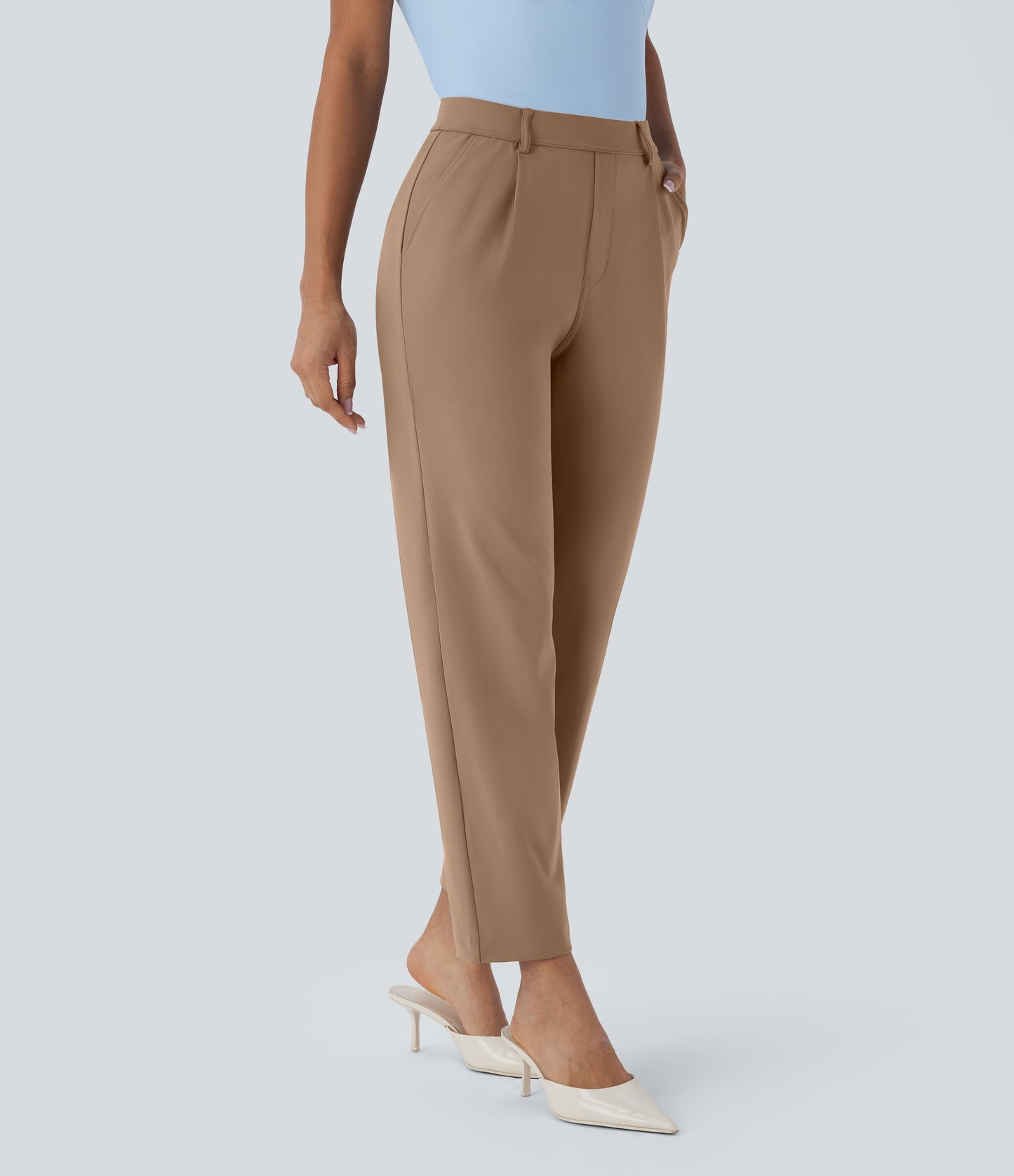 High Waisted Pocket Ankle Length Tapered Work Pants