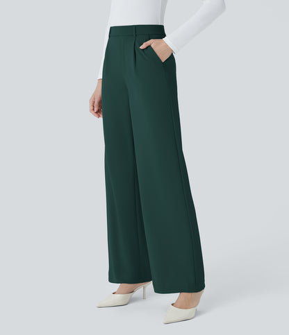 High Waisted Pocket Straight Leg Crepe Work Pants
