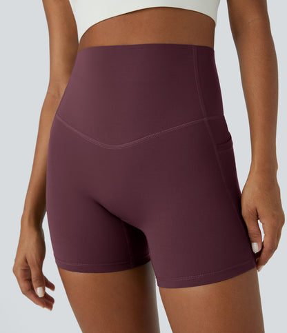 Høy midje magekontroll sidelommer formende treningsbiker shorts 12,5 cm