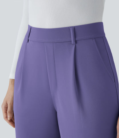 High Waisted Pocket Straight Leg Crepe Work Pants