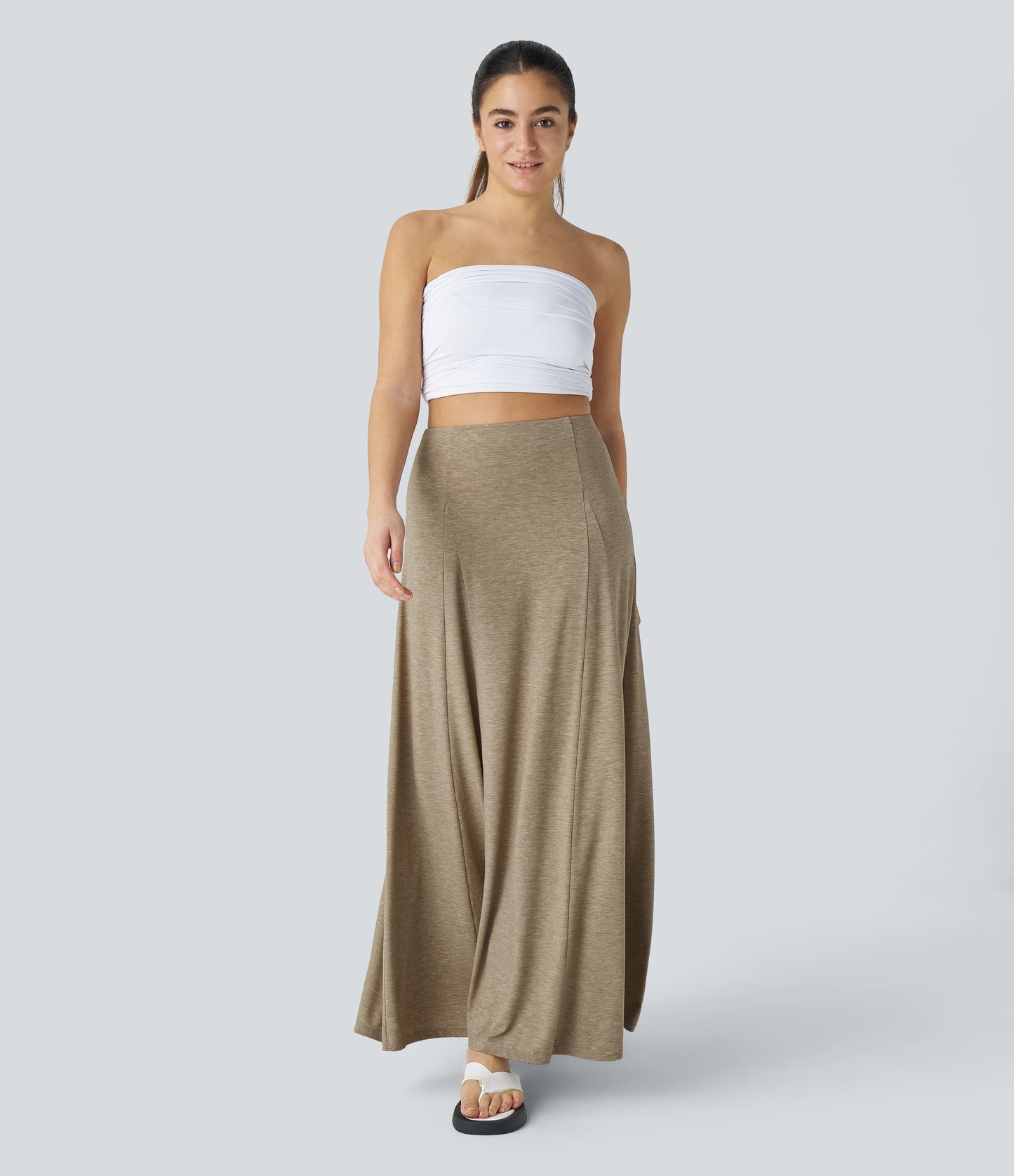 High Waisted Side Zipper Maxi Casual Flare Skirt