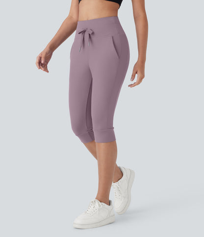 High Waisted Drawstring Pocket Yoga Pedal Pusher Joggers