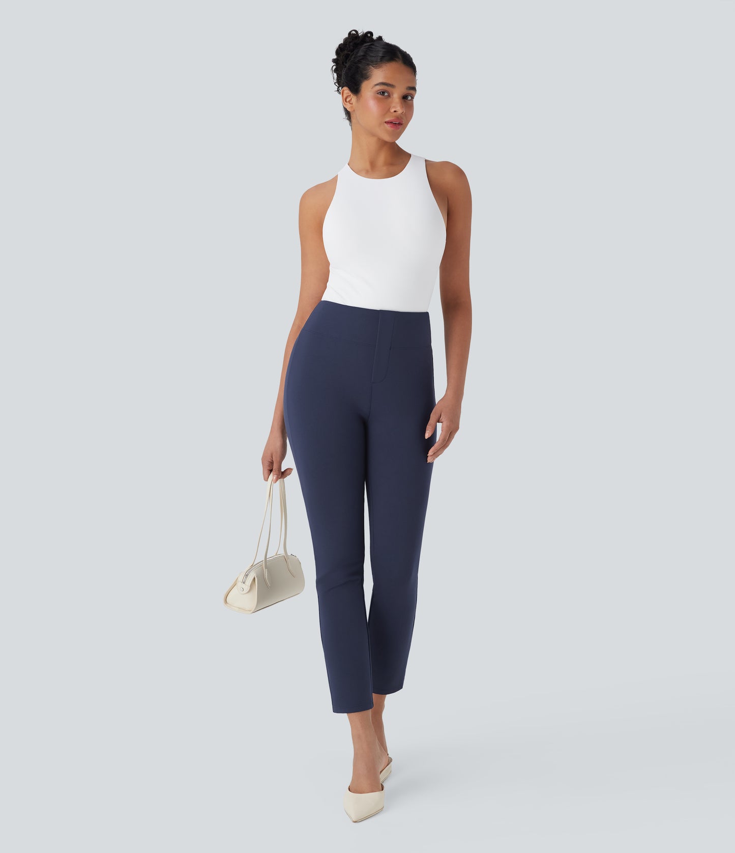 High Waisted Pocket Tapered Cropped Work Pants