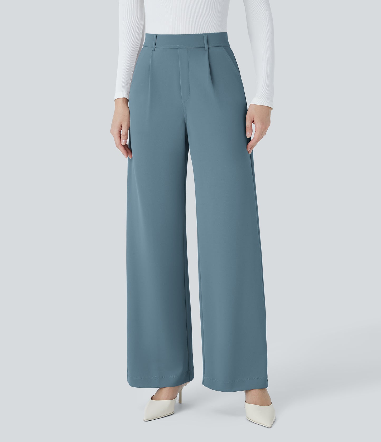 High Waisted Pocket Straight Leg Crepe Work Pants