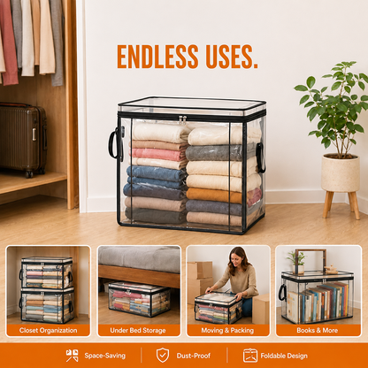🔥Last Day 49% OFF📦Portable Large Heavy-Duty Thick Plastic Clear Storage Box with Hinged Lid | Home, Travel & Camping (Biodegradable materials)