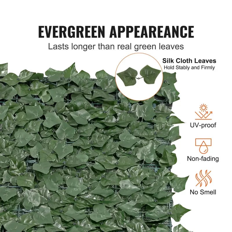 Artificial Ivy Privacy Fence Screen, Realistic Green Wall Fence with Mesh Backing & Reinforced Joints