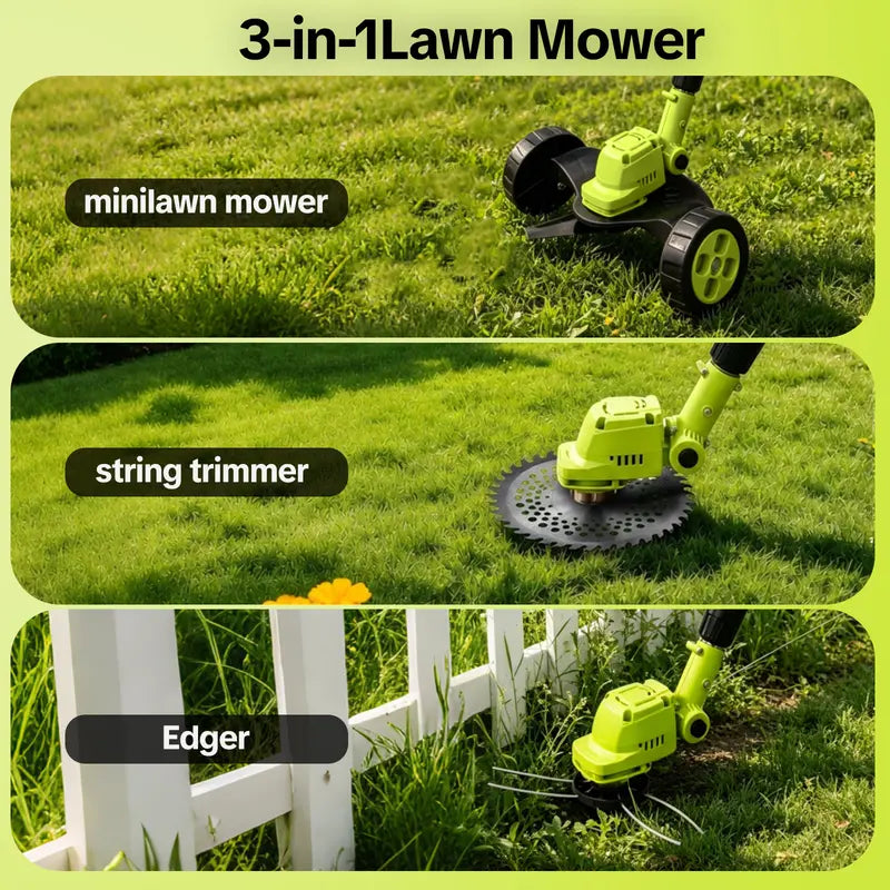 🔥💪Effortlessly Mow Your Lawn 🌿21V 3-in-1 Cordless Trimmer Edger Mini Mower (Batteries Included)