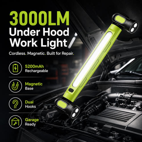 🛠️ 3000LM Cordless Under Hood Work Light Bar for Car Repair & Garage Use