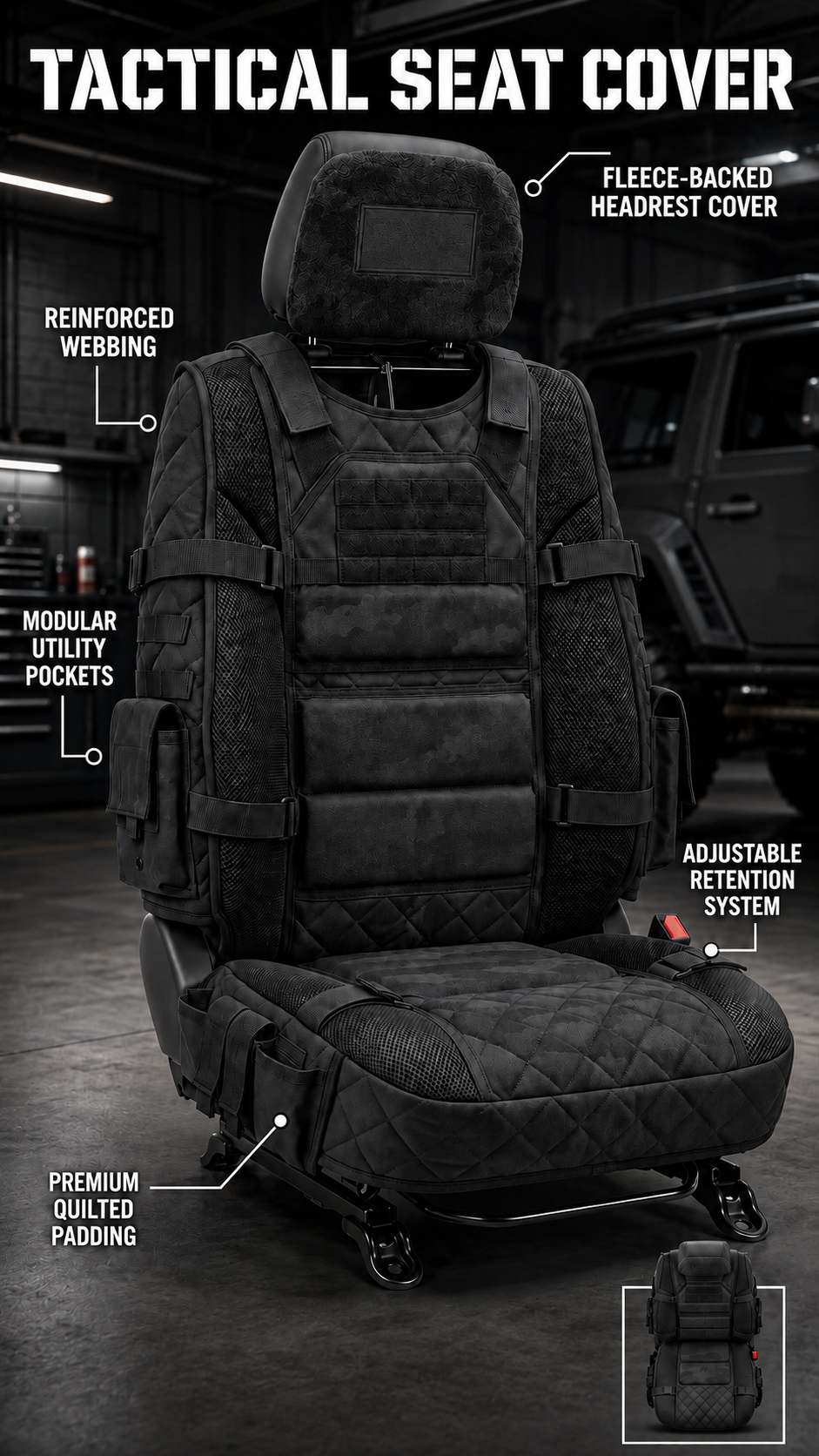 Multicam Black rugged tactical truck seat cover
