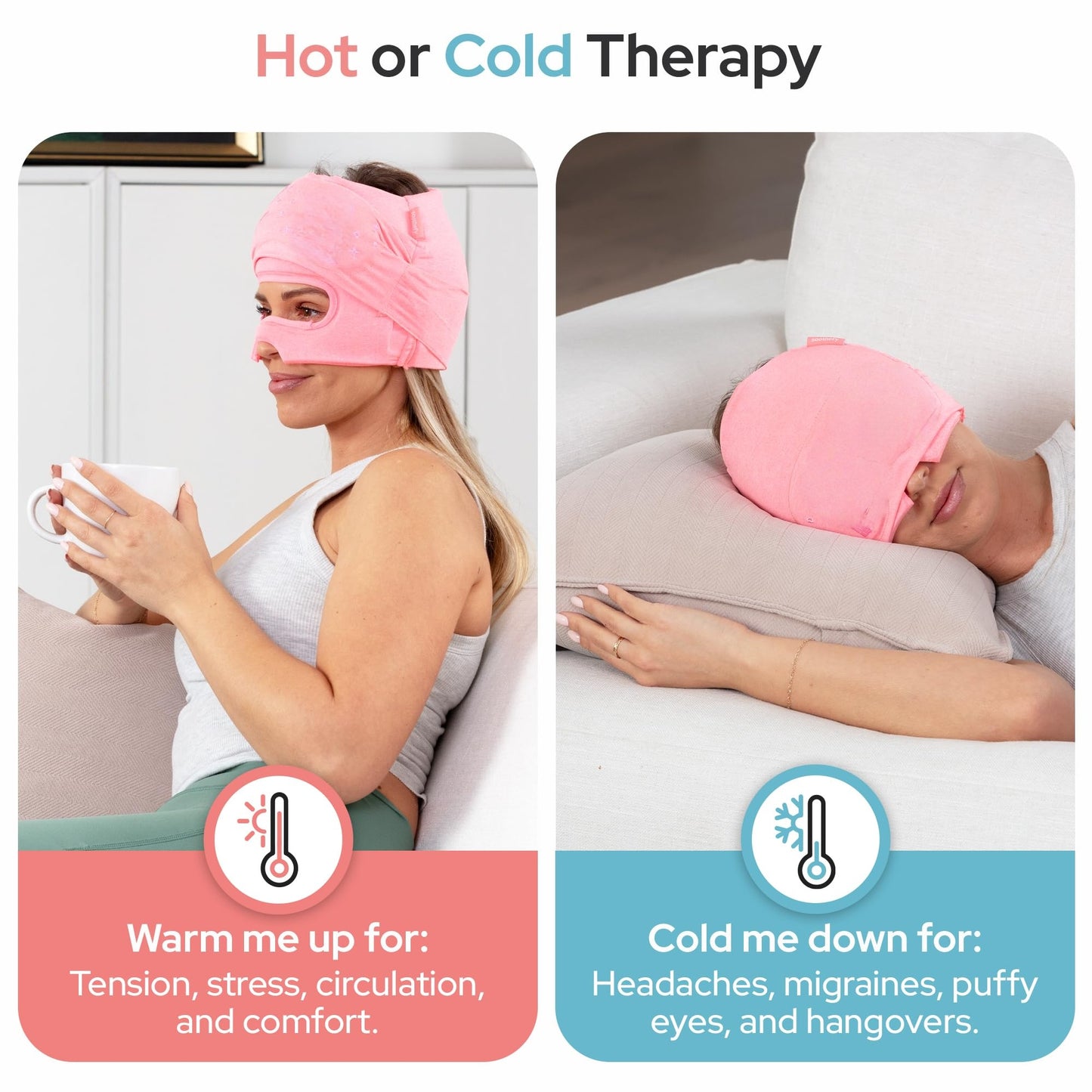 Upgrade💫 Migraine Relief Cap  - Built-in Slide-up Eye Mask -  360° Compression Hangover Hat with Cooling Gel for Tension and Stress