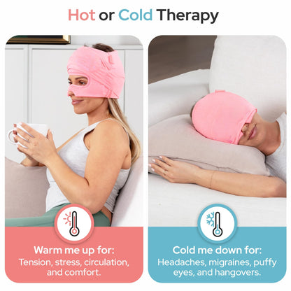 Upgrade💫 Migraine Relief Cap  - Built-in Slide-up Eye Mask -  360° Compression Hangover Hat with Cooling Gel for Tension and Stress