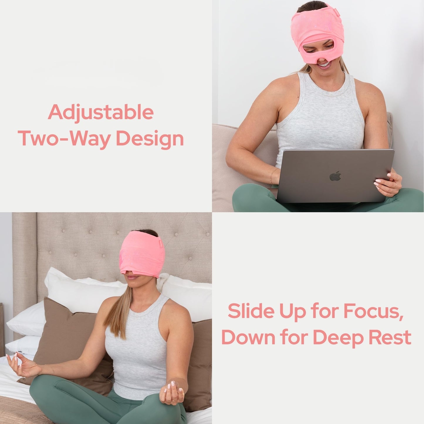 Upgrade💫 Migraine Relief Cap  - Built-in Slide-up Eye Mask -  360° Compression Hangover Hat with Cooling Gel for Tension and Stress